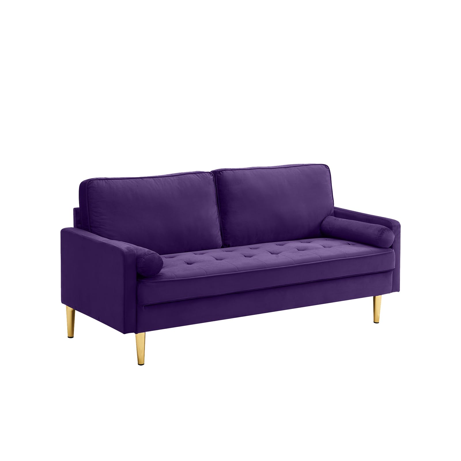 67'' Velvet Sofa Bed, Modern Loveseat with Gold Metal Legs and 2 Bolster Pillows