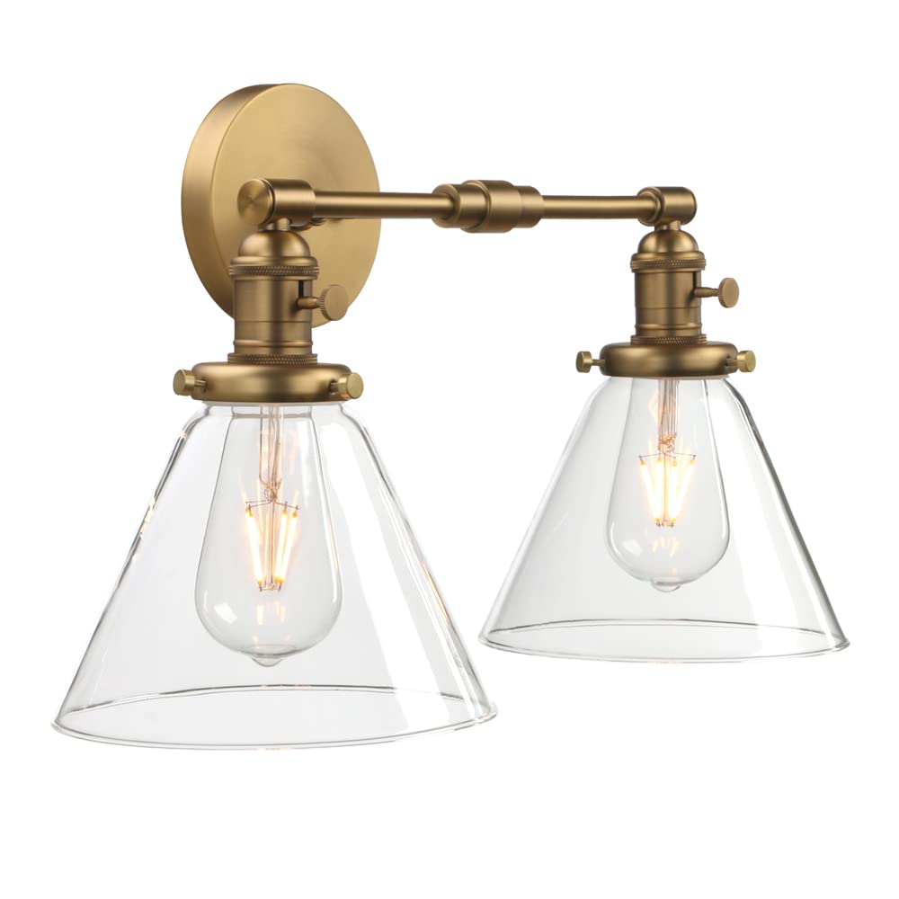 Phansthy Double Sconce Antique Industrial Wall Sconce Light with Dual 7.3 Inch Cone Canopy(Antique)
