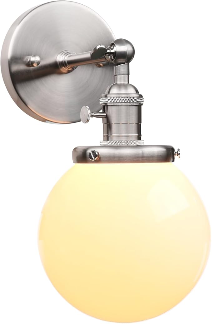 Vintage Wall Sconce Lighting Fixture with 5.9" Round Globe Milk