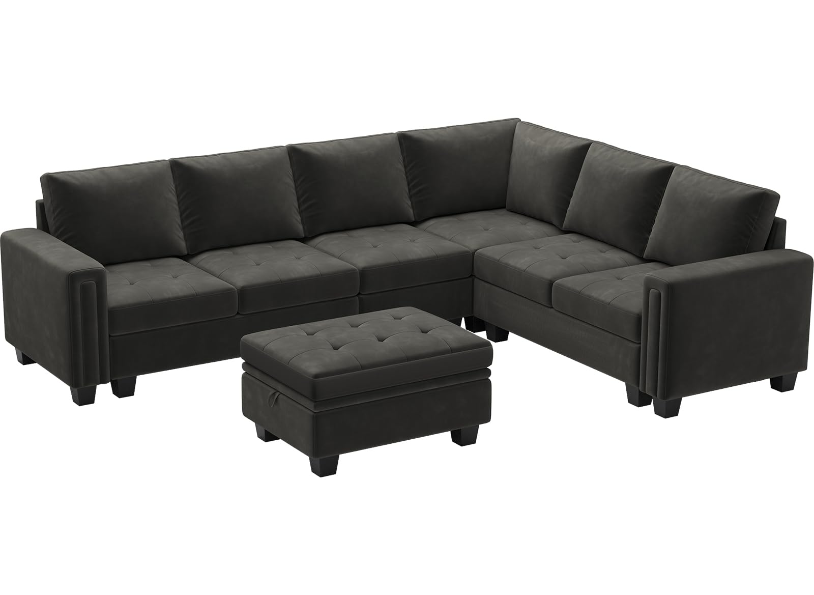 Velvet L Shaped Sofa Couch with Reversible Chaise Convertible Modular