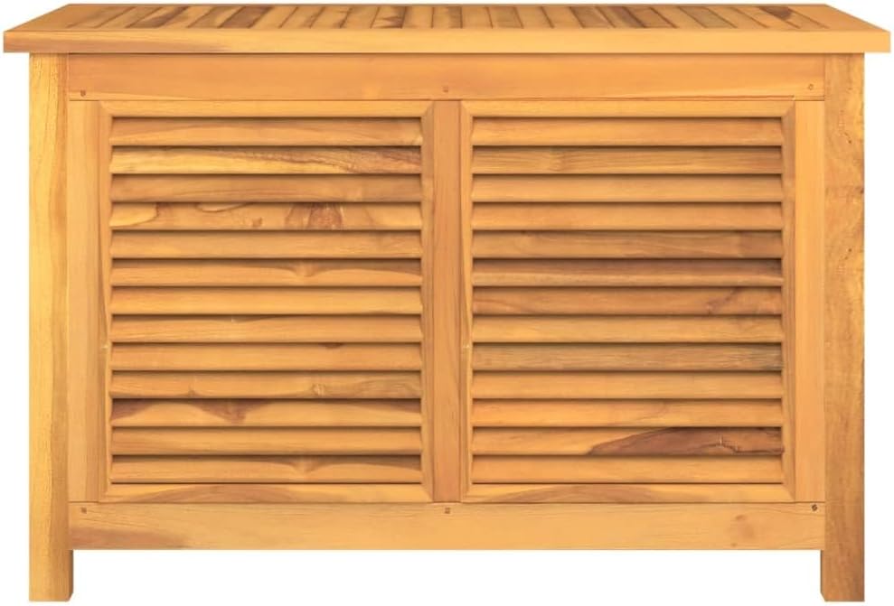 Outdoor Patio Storage Box - Solid Teak Wood Construction - Louvre Design