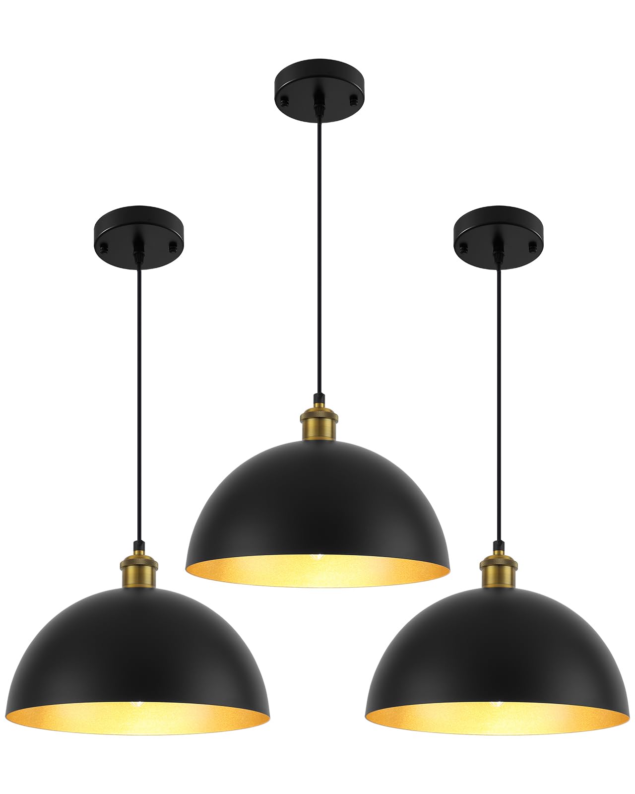 Black Pendant Lights Kitchen Island 3 Pack, Vintage Pendant Light with Dome Shade