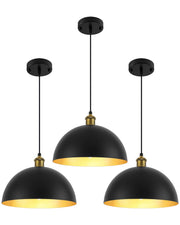 Black Pendant Lights Kitchen Island 3 Pack, Vintage Pendant Light with Dome Shade