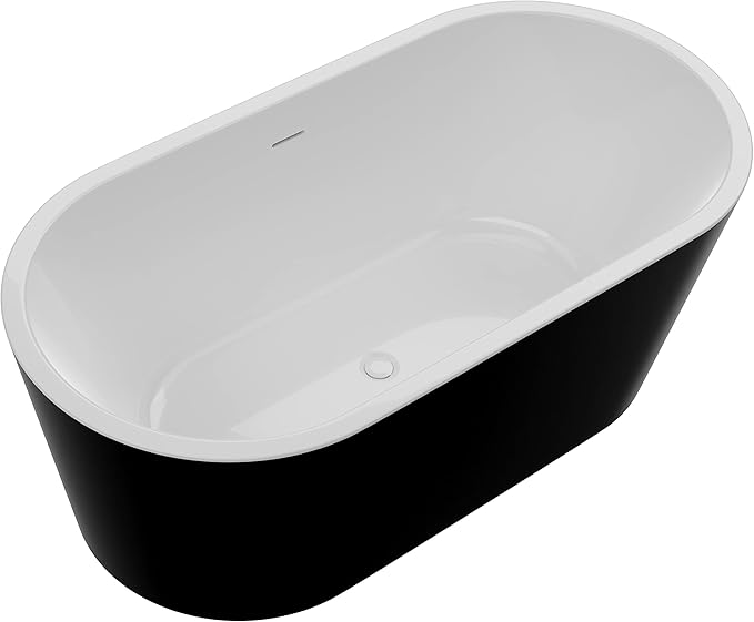 55 Inch Acrylic Freestanding Bathtub In Glossy White | Chand Pre-plumbed Solid Deep