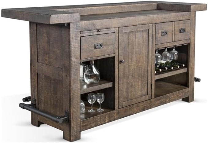 Wood Home Bar with 4 Shelves and 3 Drawers in Cherry (42" H x 80" W x 28" D) for Home