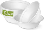 100 Pack 32 oz Paper Disposable Compostable Bowls Heavy Duty White