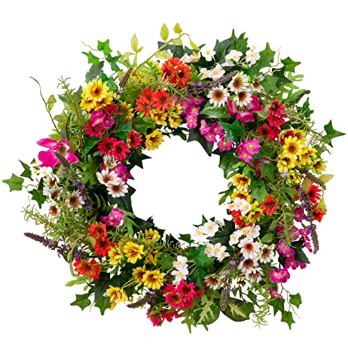 28in Meadow Outdoor Floral Artificial Wreath