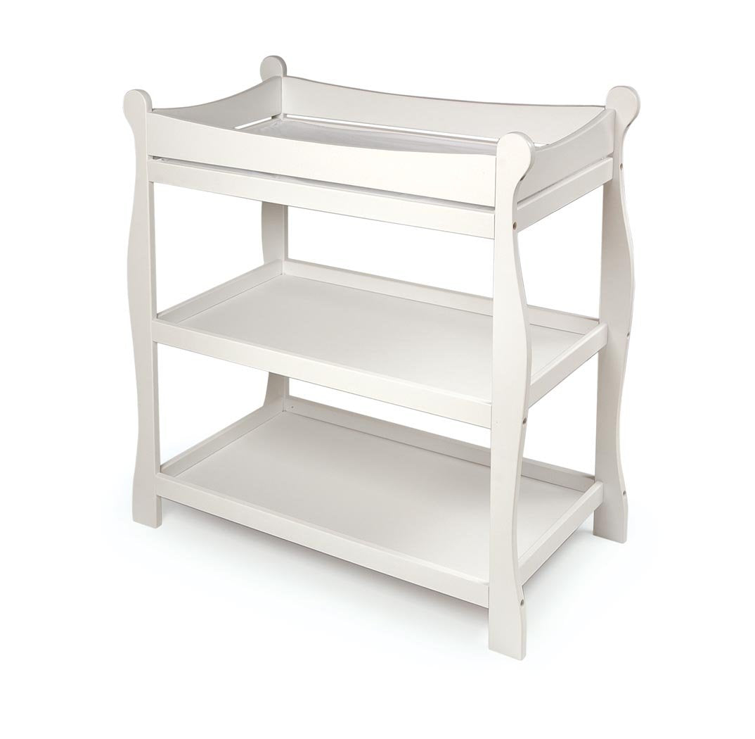 Sleigh Style Baby Changing Table with Pad, Nursery Furniture with Storage - White