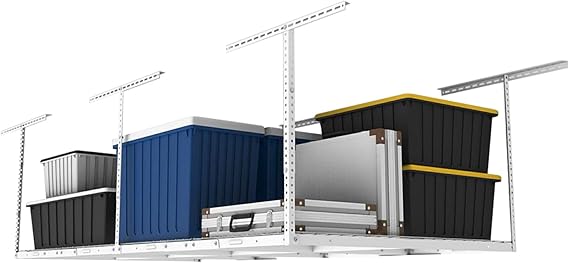 4x8 Overhead Garage Storage Rack, Adjustable Organization System, Heavy-Duty Metal