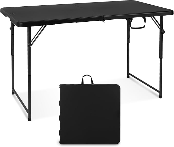 Folding Table 4 Foot Portable Heavy Duty Plastic Fold-in-Half Utility Table Small Outdoor