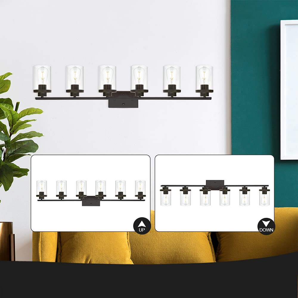 Farmhouse Vanity Lighting Fixtures Oil Rubbed Bronze 6 Light with Glass Shade Bathroom