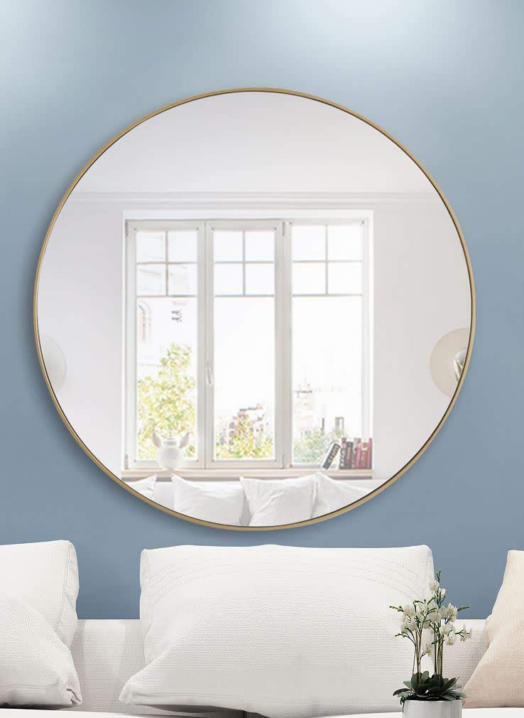 Eternity Home Office Decorative Round Framed Wall Mirror, 48" L x 48" H - Blue
