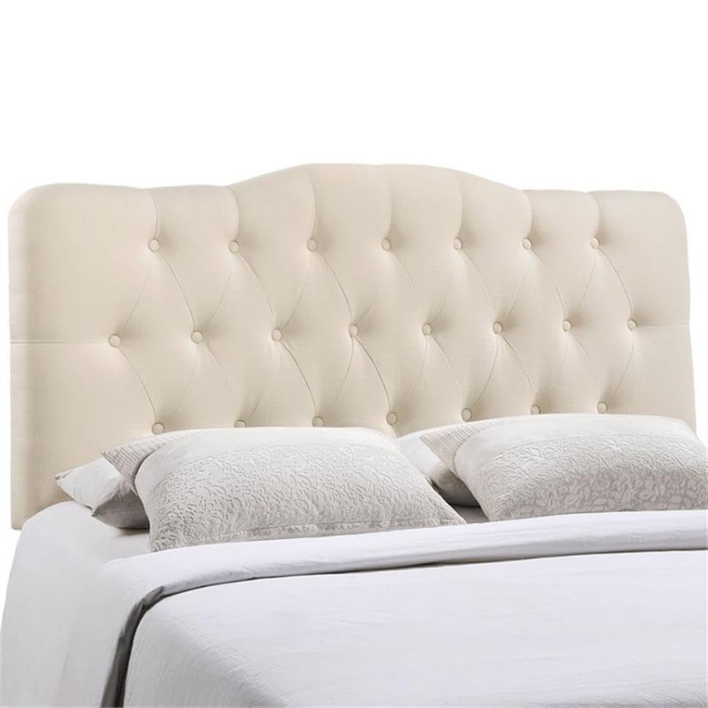 Modern Fabric King Tufted Panel Headboard in Ivory