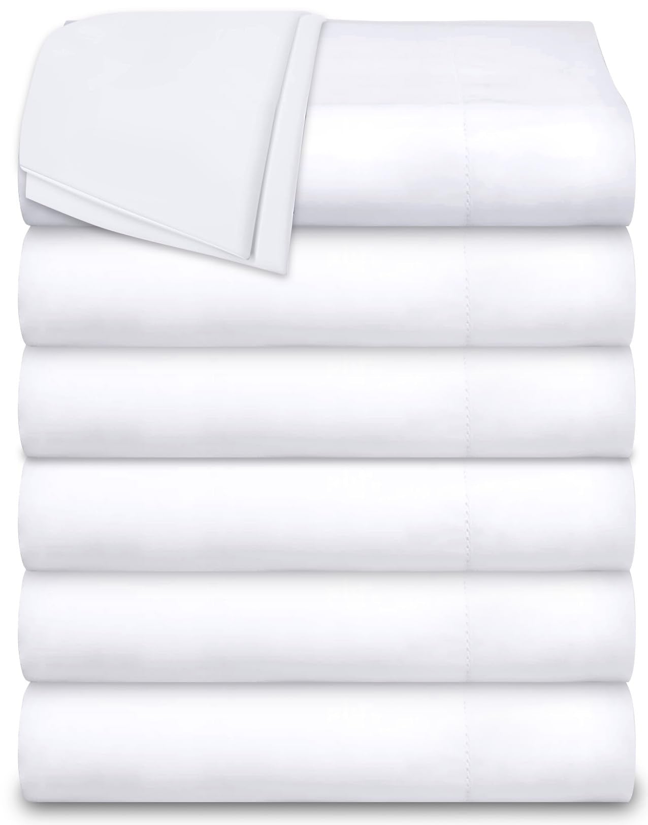 Twin Flat Sheets 6 Pack, White Cotton Flat Bed Sheet 66x104 Inches