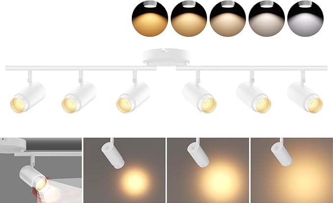 5-Color Zoomable 6 Light Track Lighting Fixtures Ceiling for Kitchen