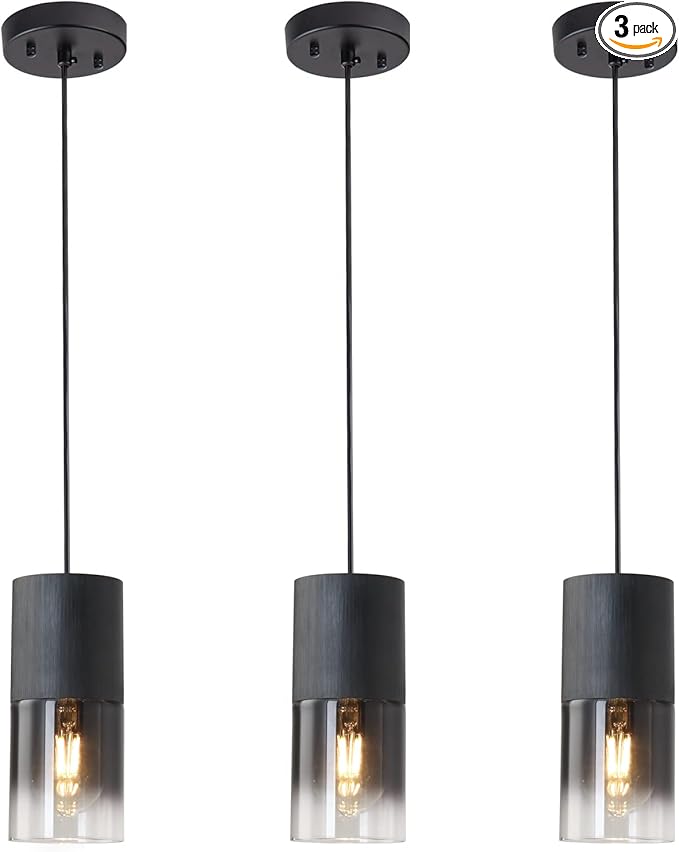 3-Pack Black Pendant Light Fixtures, Adjustable Modern Pendant Lights for Kitchen Island