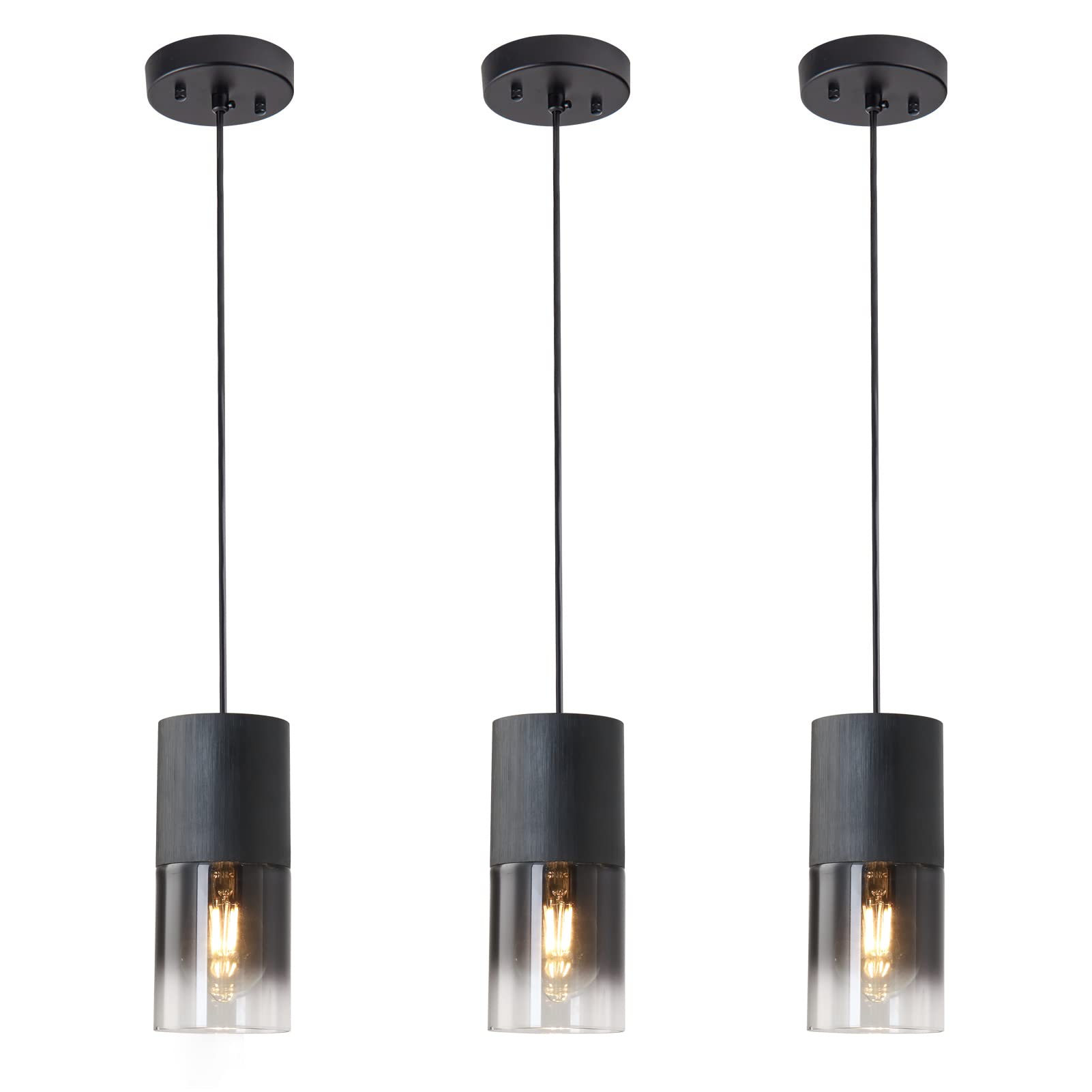 3-Pack Black Pendant Light Fixtures, Adjustable Modern Pendant Lights for Kitchen Island