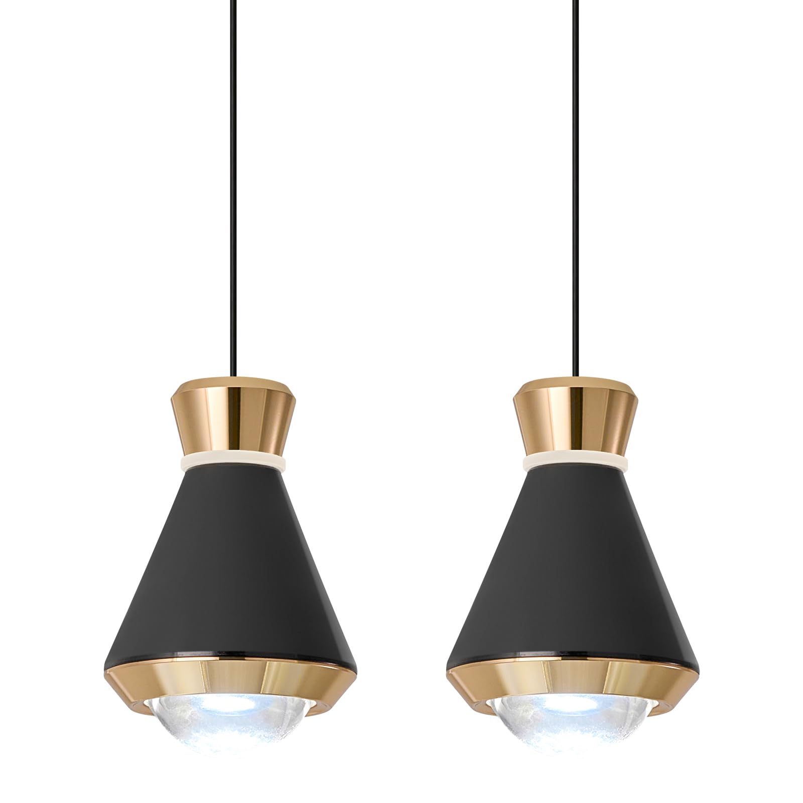 Mini Black and Gold Pendant Lights Kitchen Island 2 Pack Dimmable Modern