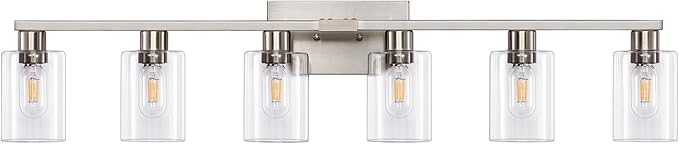 6-Light Vanity Lights,Large Vanity Light for Bathroom Black Vanitii Lights with Clear Glass