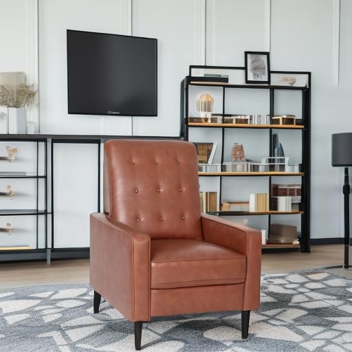 LeatherSoft Button Tufted Pushback Recliner, Mid-Century Modern Recliner Chair