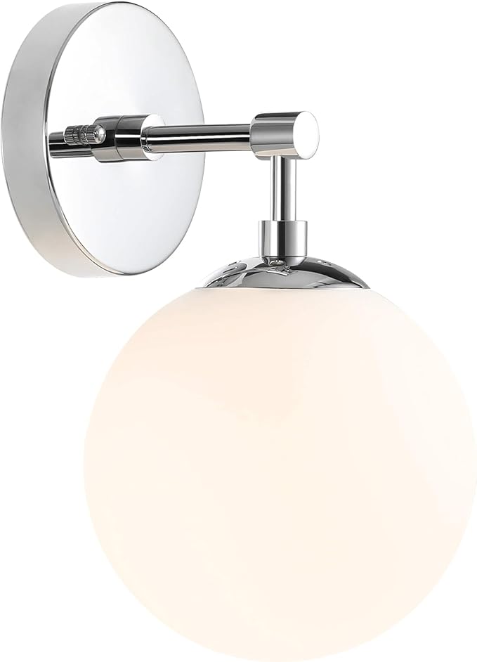 Wall Light 1 Light Vintage Wall Sconce with White Globe Glass in Satin Brass