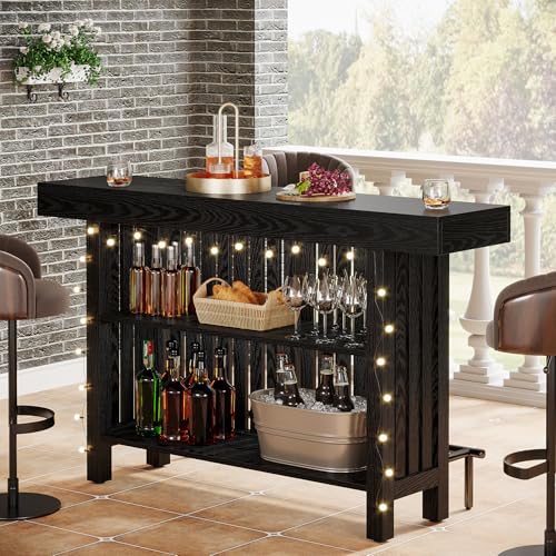 63-Inch Large Home Bar Unit, 2-Tier Mini Bar Table Height Pub Table with Footrest