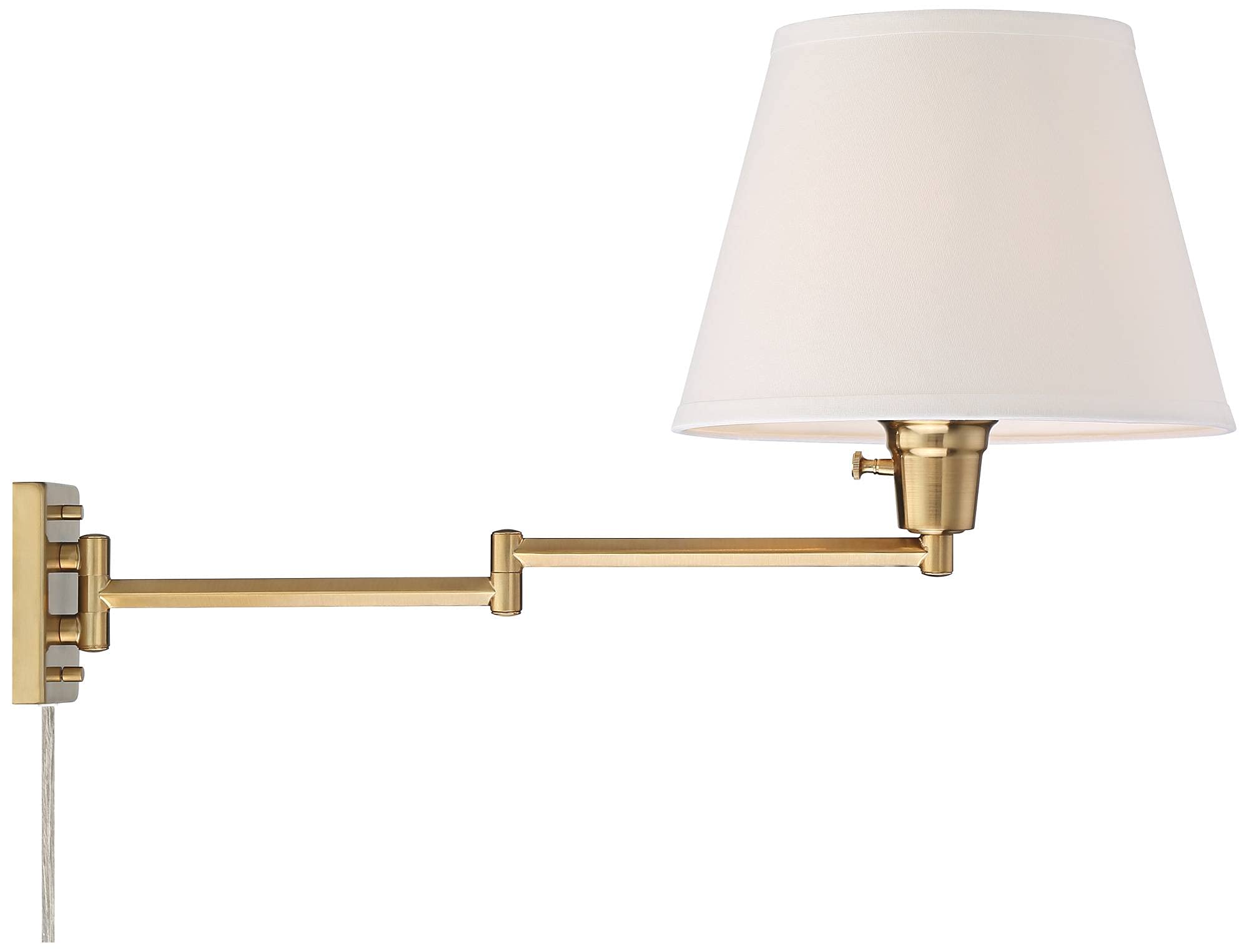 t Modern Swing Arm Wall Lamps Set of 2 Warm Gold Plug-in Light Fixture White Linen