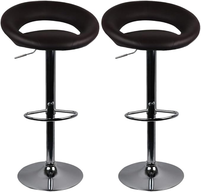 Bar Stools, Set of 2 Faux Leather Counter Height Bar Stools Adjustable Swivel