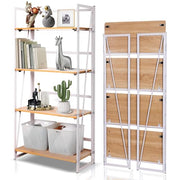 White 4-Tier Folding Book Shelf - No Assembly Bookshelf Foldable