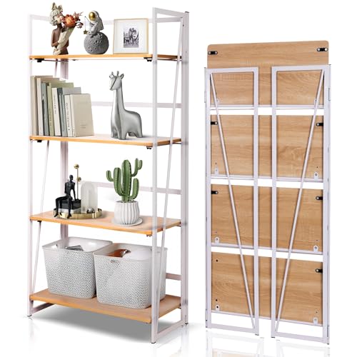 White 4-Tier Folding Book Shelf - No Assembly Bookshelf Foldable