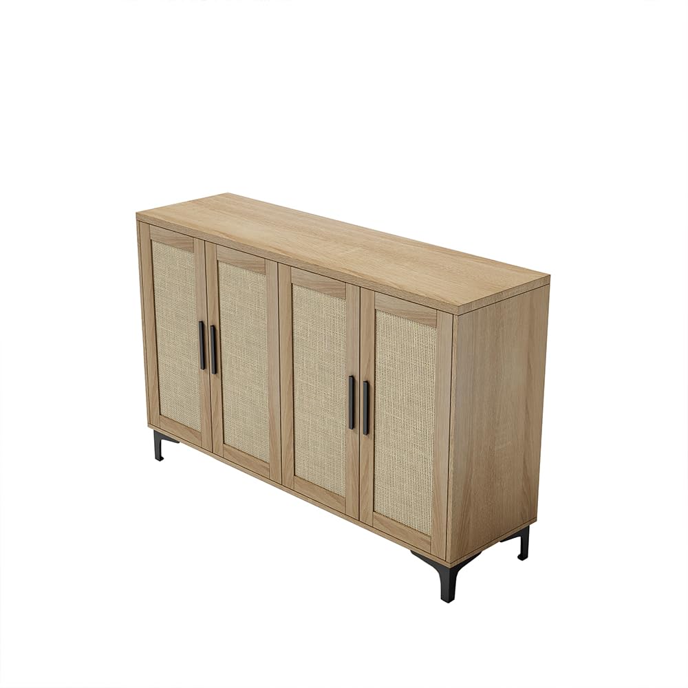Sideboard Buffet Cabinet with Storage, Rattan Kitchen Storage