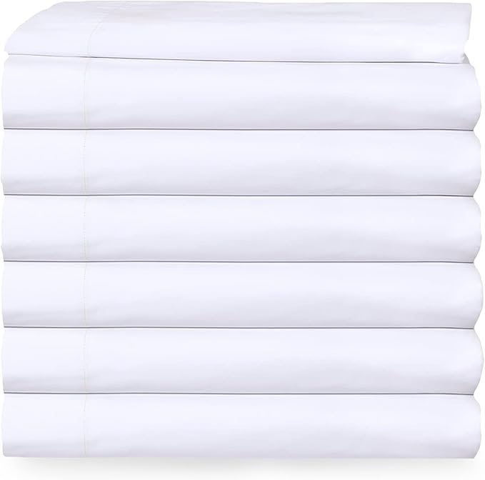 Queen Flat Sheet only Pack of 6 Bulk (90 x 110 Inches) White Polycotton T-200 Percale