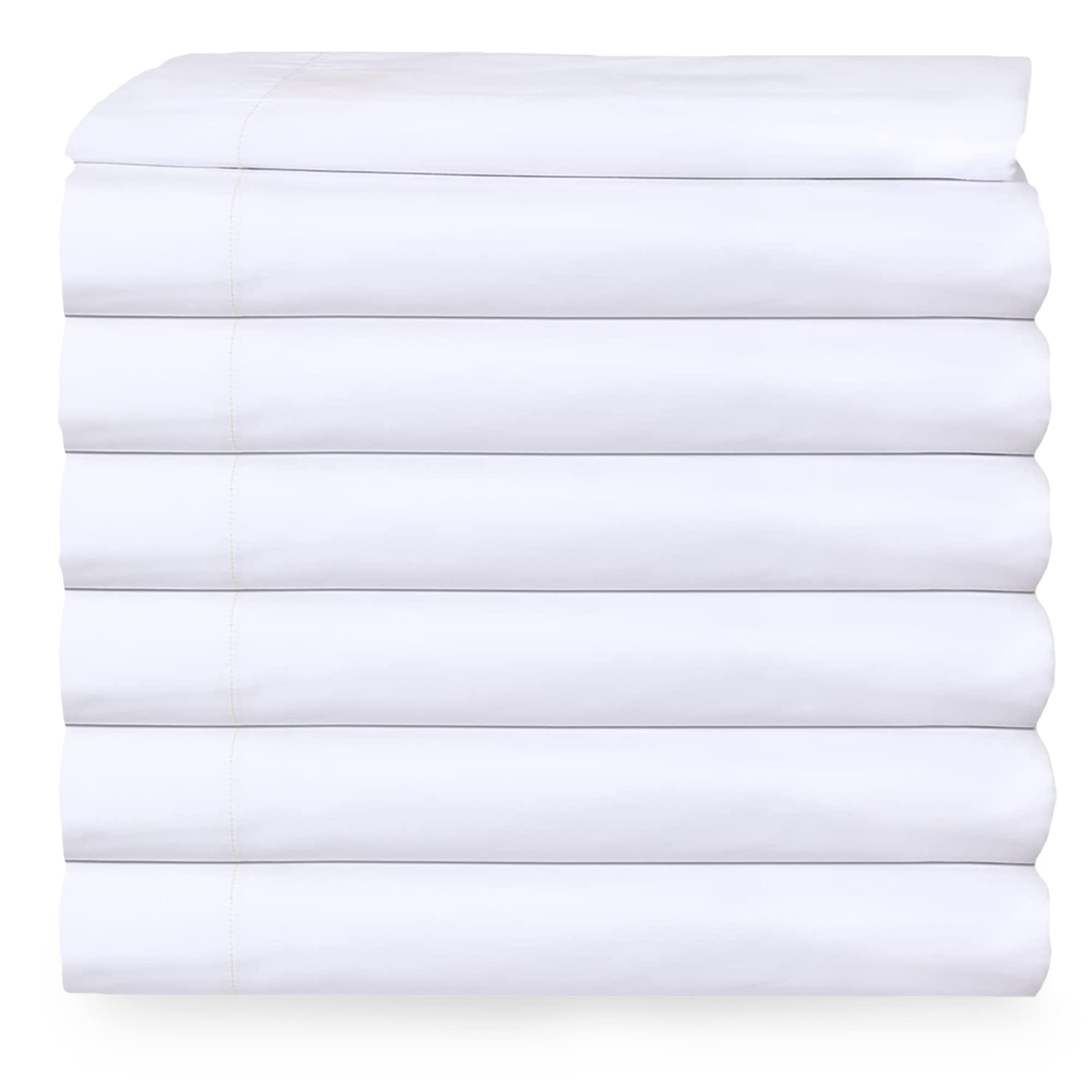 Queen Flat Sheet only Pack of 6 Bulk (90 x 110 Inches) White Polycotton T-200 Percale