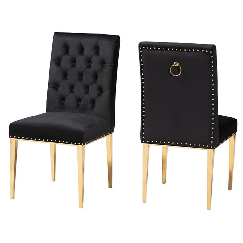 Contemporary Glam and Luxe Black Velvet Fabric and Gold Metal 2-Piece Dining