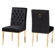 Contemporary Glam and Luxe Black Velvet Fabric and Gold Metal 2-Piece Dining
