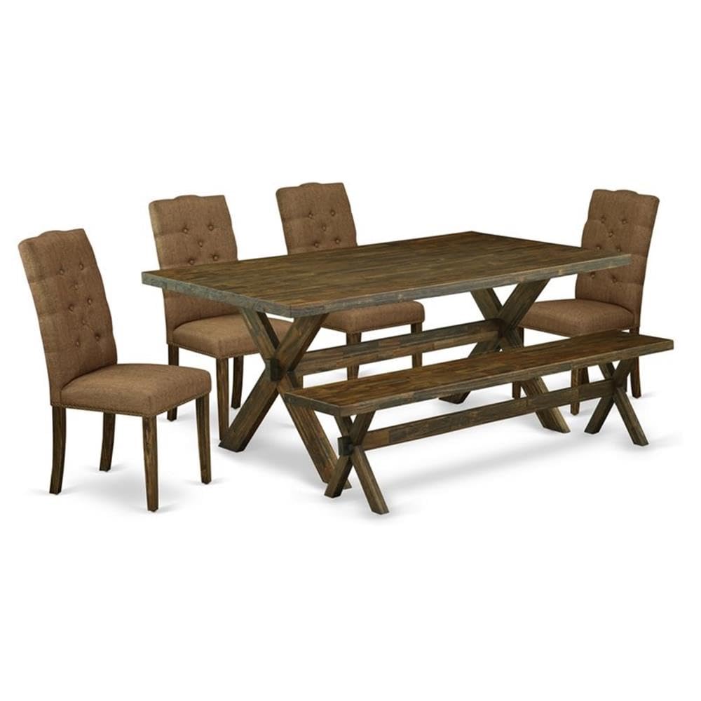 X777EL718-6 6 Piece Dining Table Set Contains a Rectangle Kitchen Table with X-Legs