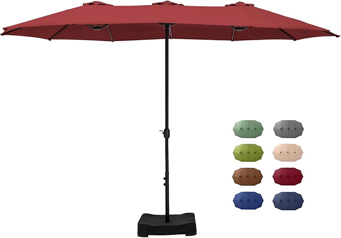 15 ft Patio Umbrella with Sand Bag Base and Cover, Large Outdoor Double-Sided Umbrella