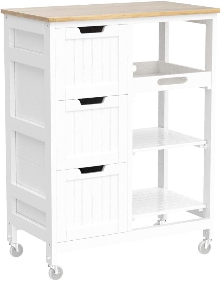 Kitchen Island Cart on Wheels with Bamboo Countertop