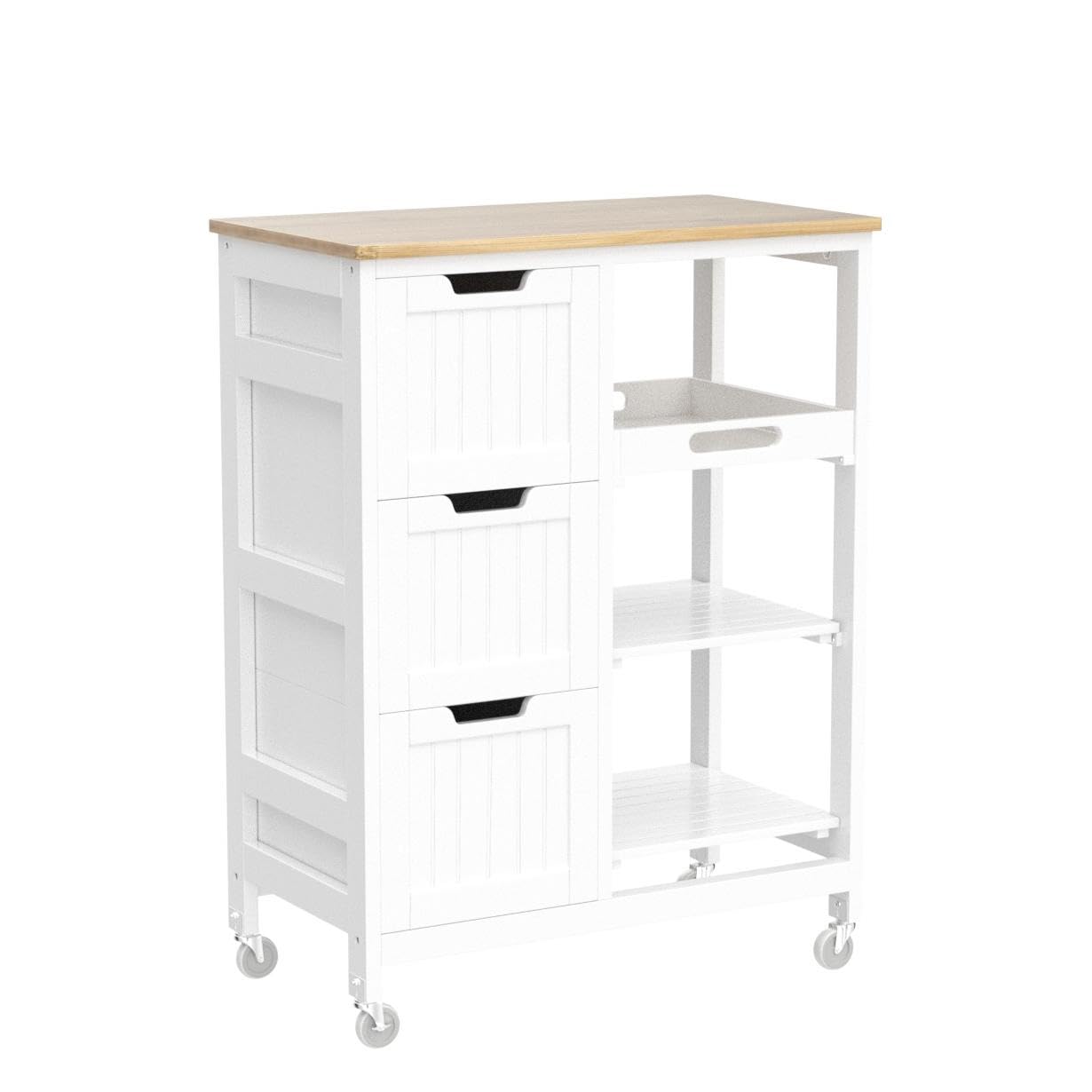 Kitchen Island Cart on Wheels with Bamboo Countertop