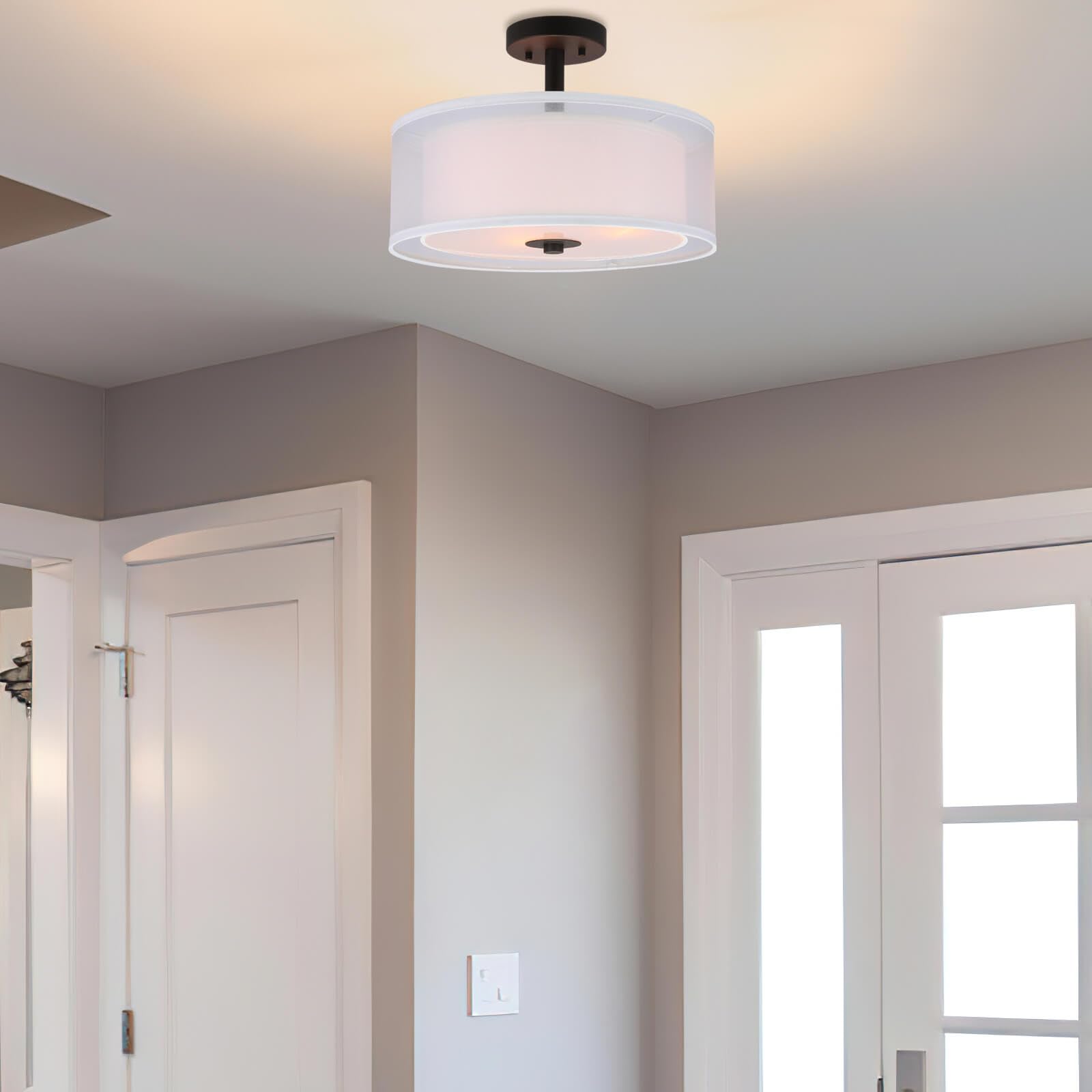 Flush Mount Ceiling Light, 3 Light Drum Semi Flush Light, 16" Close to Ceiling Light