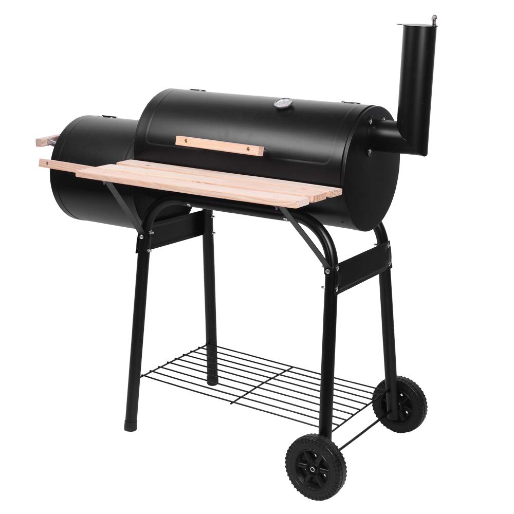 BBQ Charcoal Grill Offset Smoker Combo with Wheels,Barbeque Cooker Smoker