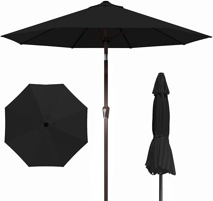9FT Patio Umbrella Outdoor with Auto-Tilt Crank & 8 Sturdy Fiberglass Ribs
