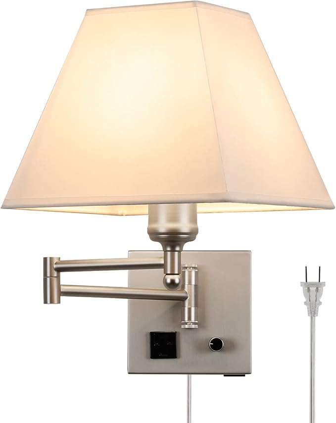 Plug in Wall Light,Swing Arm Wall Sconces with USB Port and Outlet