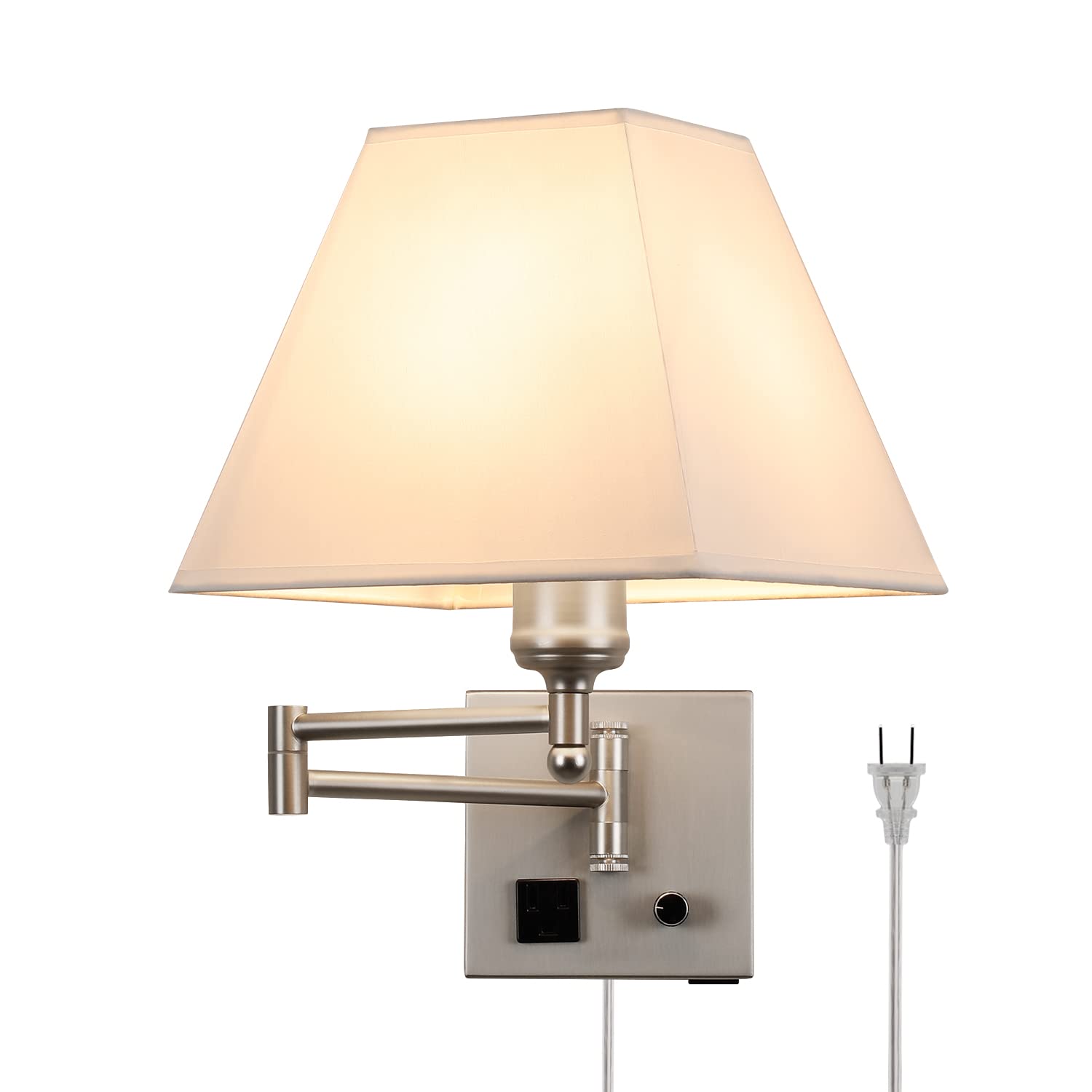 Plug in Wall Light,Swing Arm Wall Sconces with USB Port and Outlet