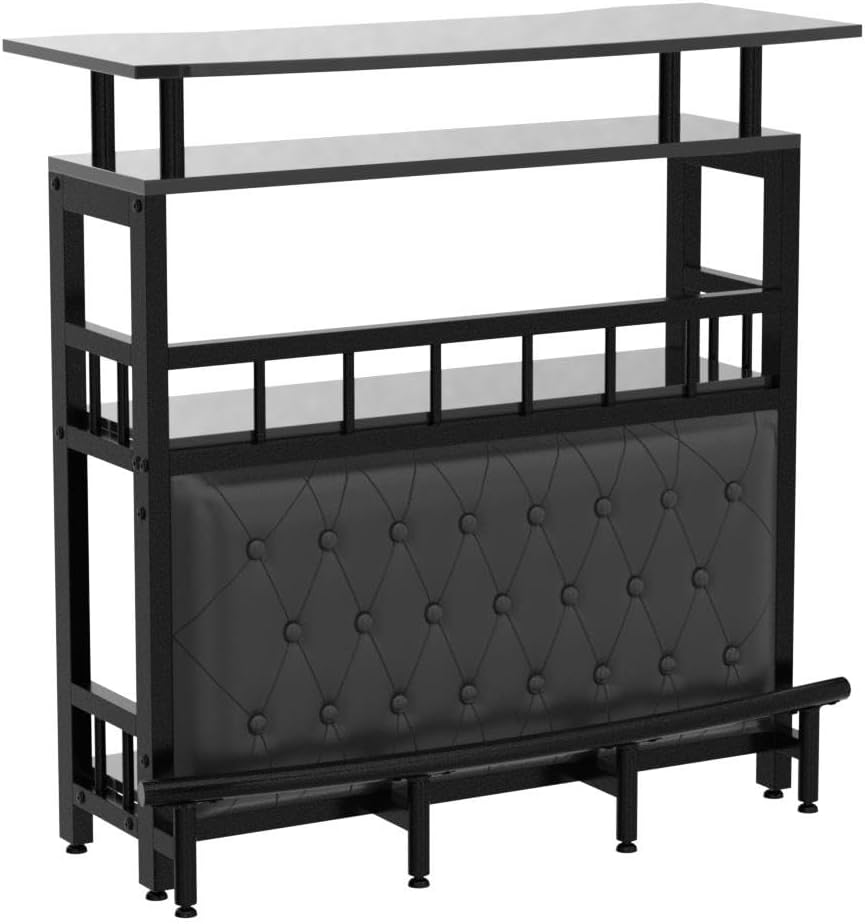 Home Bar Unit for Liquor, 44-Inch Bar Height Table with Storage, Black