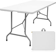 Folding Table 6ft Portable Heavy Duty Plastic Fold-in-Half Utility Foldable