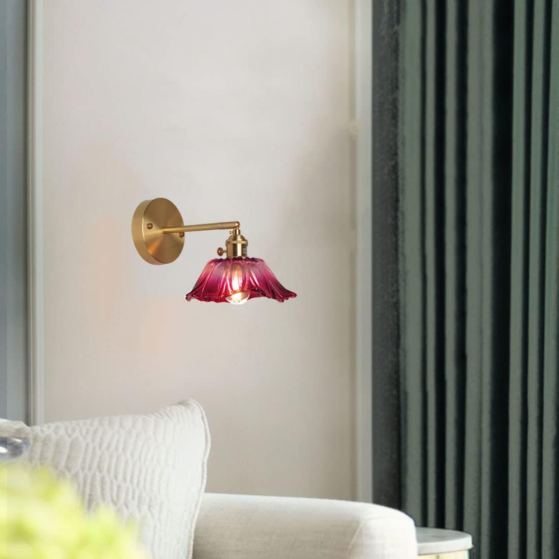 Wlmehujj Wall Lights with Switch, Glass Shade Vintage Modern Adjustable Arm Wall Sconces Lighting E27 Single Head Industrial Brass Wall Lamps for Bedroom Living Room Hallway Loft Study (Style B)