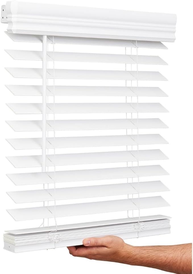 Cordless, 2 Inch Faux Wood Blind, 34" Wide x 36" Long, Window Blinds