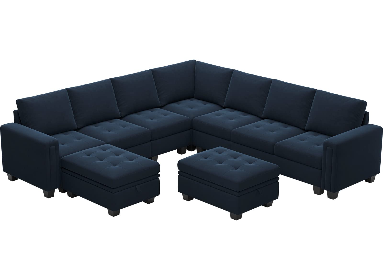 Oversized Velvet Modular 8-Seat Sectional Sofa Set with Storage Ottoman U Shaped Couch