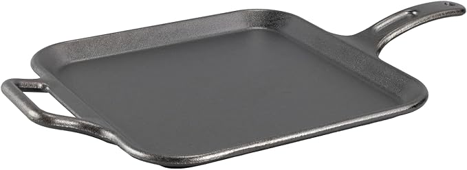 BOLD 12 Inch Seasoned Cast Iron Square Griddle with Loop Handles, Design-Forward